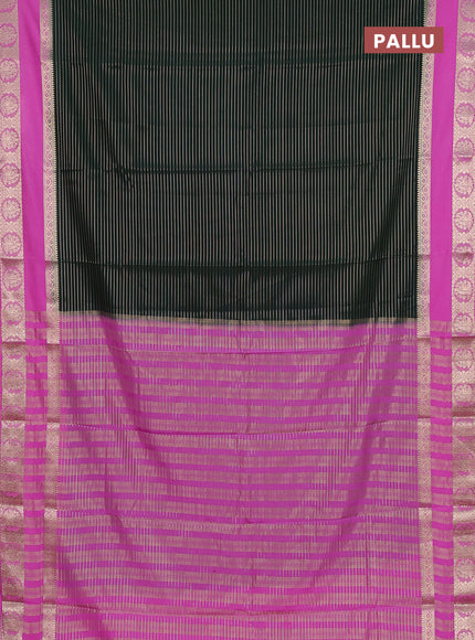 Semi mysore silk saree bottle green and light pink with allover zari weaves and rettapet zari woven border