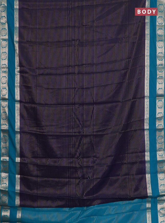 Semi mysore silk saree navy blue and teal blue with allover zari weaves and rettapet zari woven border
