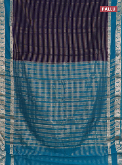 Semi mysore silk saree navy blue and teal blue with allover zari weaves and rettapet zari woven border