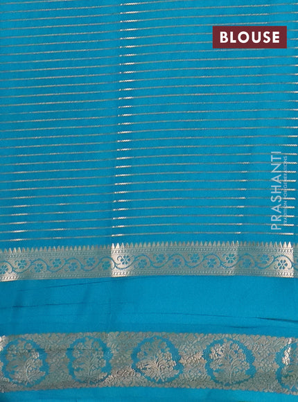 Semi mysore silk saree navy blue and teal blue with allover zari weaves and rettapet zari woven border