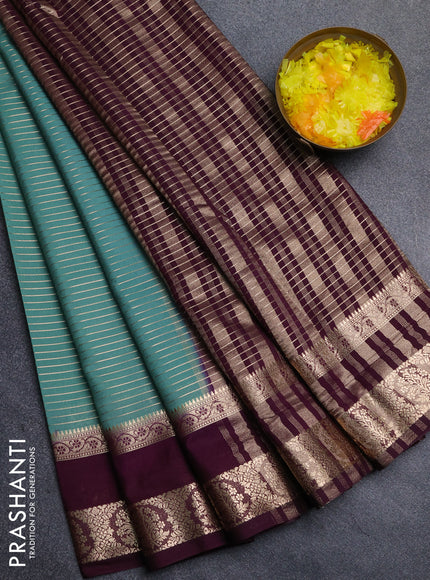 Semi mysore silk saree pastel green and wine shade with allover zari weaves and rettapet zari woven border