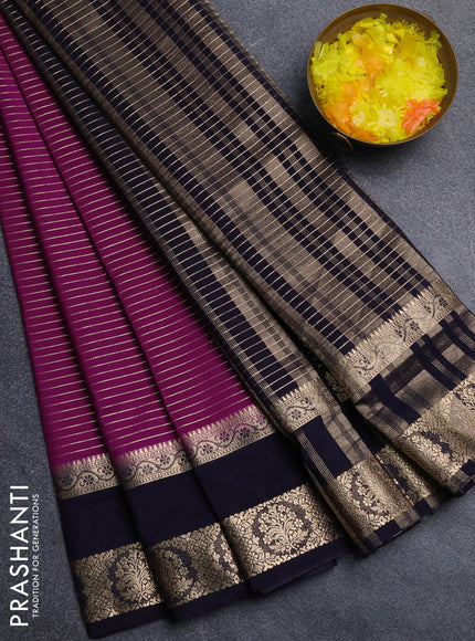 Semi mysore silk saree purple and navy blue with allover zari weaves and rettapet zari woven border