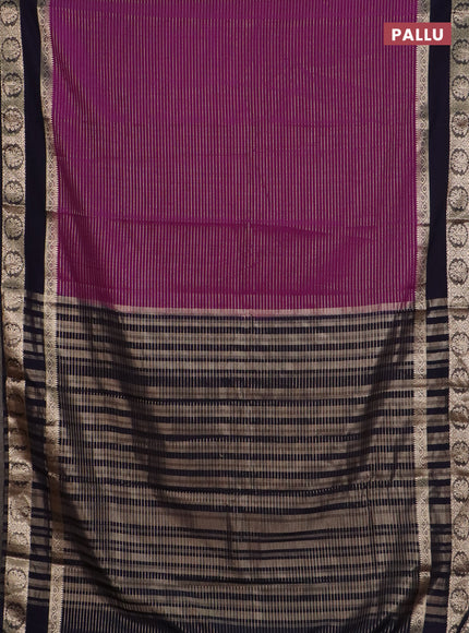 Semi mysore silk saree purple and navy blue with allover zari weaves and rettapet zari woven border