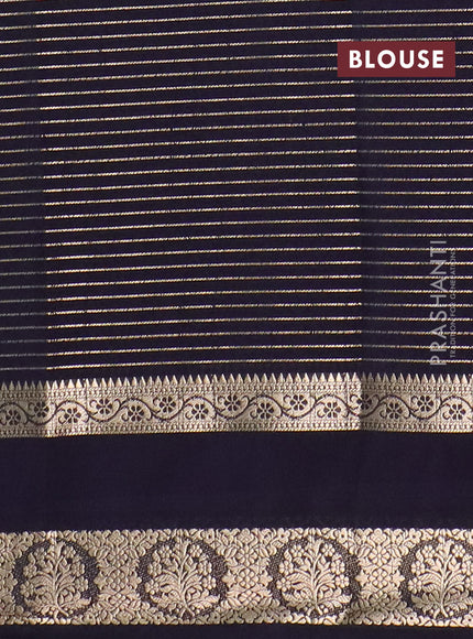 Semi mysore silk saree purple and navy blue with allover zari weaves and rettapet zari woven border