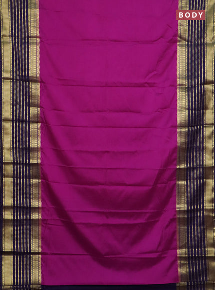 Semi mysore silk saree magenta pink and violet with plain body and long zari woven border