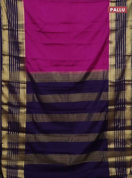 Semi mysore silk saree magenta pink and violet with plain body and long zari woven border