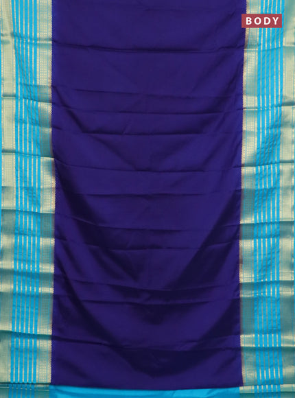 Semi mysore silk saree navy blue and cs blue with plain body and long zari woven border