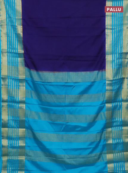 Semi mysore silk saree navy blue and cs blue with plain body and long zari woven border