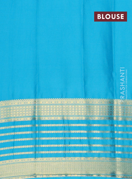 Semi mysore silk saree navy blue and cs blue with plain body and long zari woven border