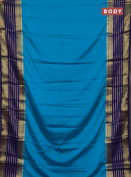 Semi mysore silk saree cs blue and navy blue with plain body and long zari woven border