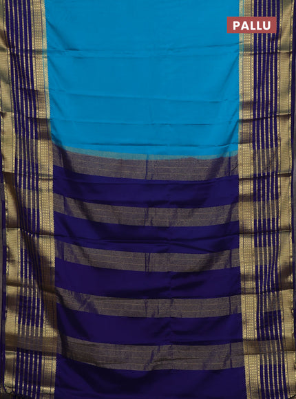 Semi mysore silk saree cs blue and navy blue with plain body and long zari woven border