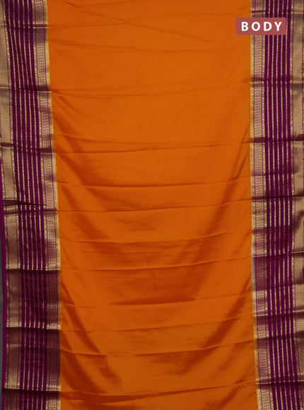 Semi mysore silk saree mango yellow and magenta pink with plain body and long zari woven border
