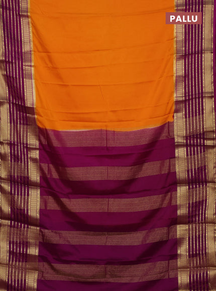 Semi mysore silk saree mango yellow and magenta pink with plain body and long zari woven border