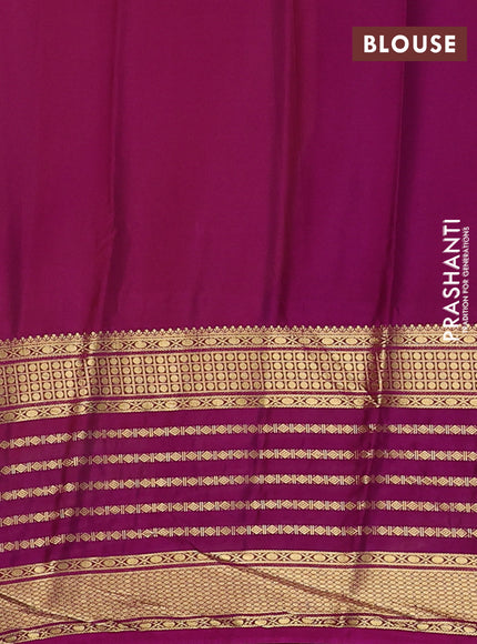 Semi mysore silk saree mango yellow and magenta pink with plain body and long zari woven border