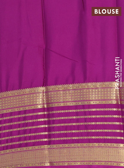 Semi mysore silk saree pastel green with plain body and long zari woven border