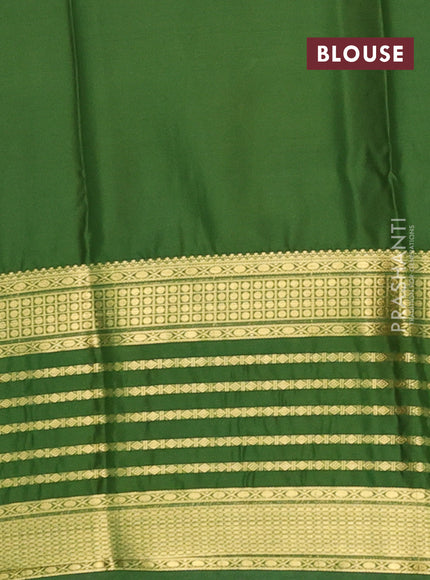 Semi mysore silk saree yellow and green with plain body and long zari woven border