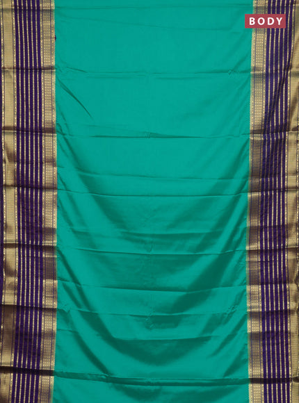 Semi mysore silk saree teal green and navy blue with plain body and long zari woven border