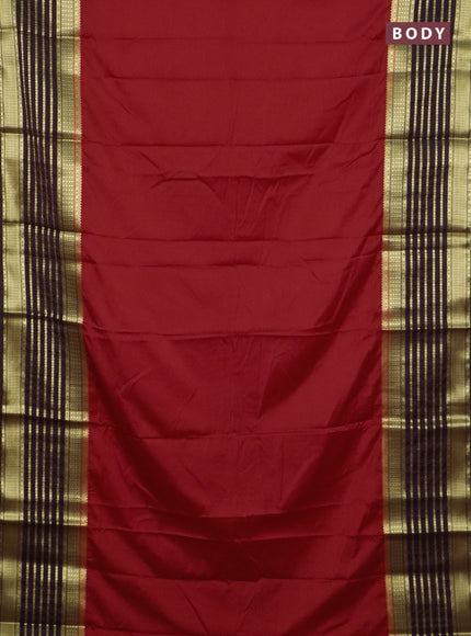 Semi mysore silk saree red and coffee brown with plain body and long zari woven border