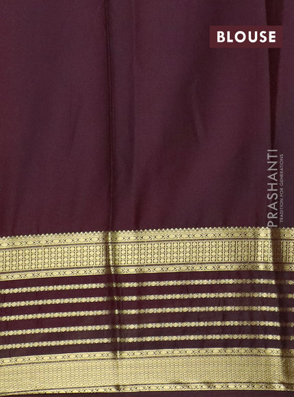 Semi mysore silk saree red and coffee brown with plain body and long zari woven border