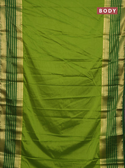 Semi mysore silk saree light green and green with plain body and long zari woven border