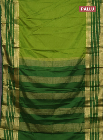 Semi mysore silk saree light green and green with plain body and long zari woven border
