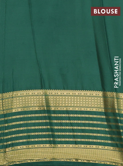 Semi mysore silk saree cream and green with plain body and long zari woven border