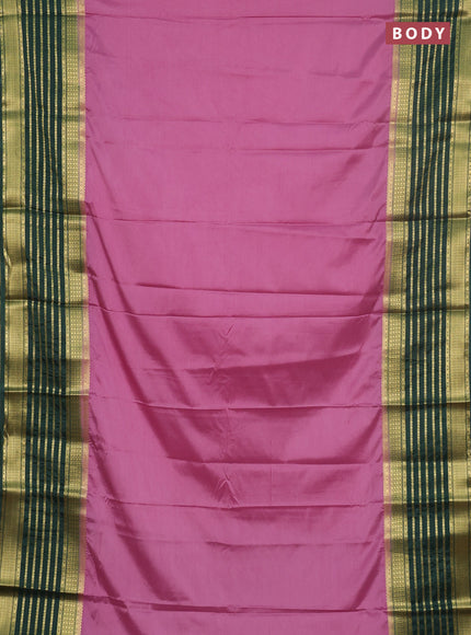 Semi mysore silk saree mauve pink and green with plain body and long zari woven border