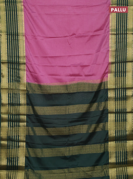 Semi mysore silk saree mauve pink and green with plain body and long zari woven border