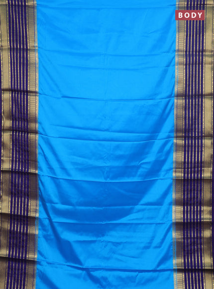 Semi mysore silk saree cs blue and navy blue with plain body and long zari woven border