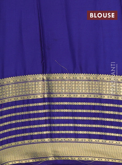 Semi mysore silk saree cs blue and navy blue with plain body and long zari woven border