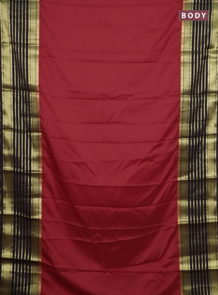 Semi mysore silk saree red and black with plain body and long zari woven border