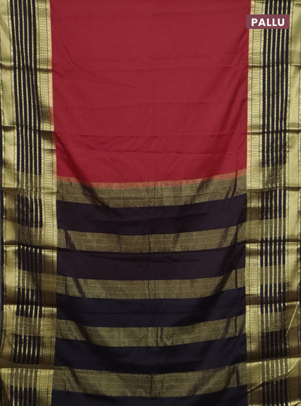 Semi mysore silk saree red and black with plain body and long zari woven border