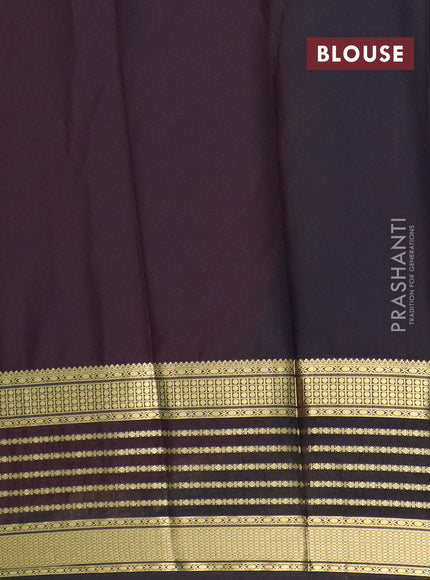 Semi mysore silk saree red and black with plain body and long zari woven border