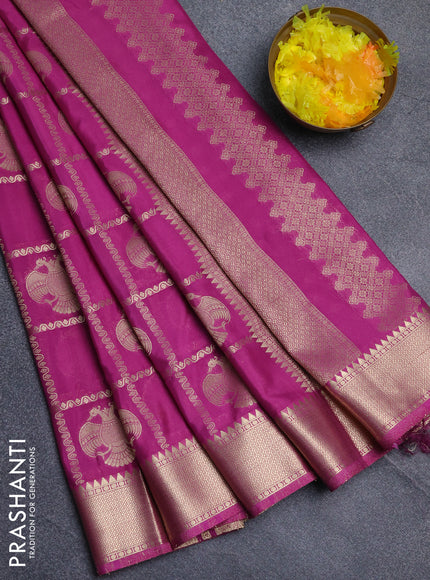Semi mysore silk saree light pink with allover zari checks & buttas and zari woven border