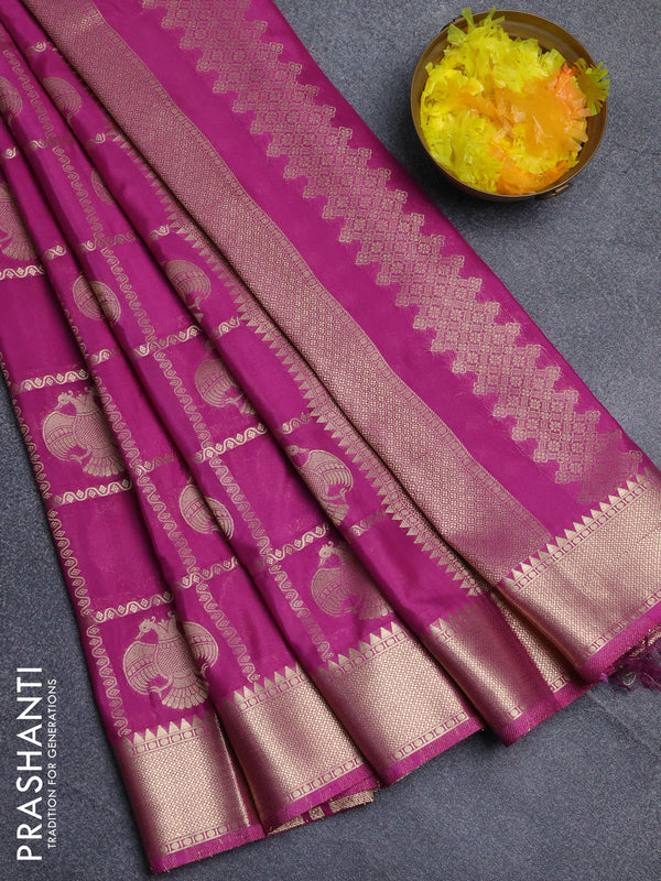 Semi mysore silk saree light pink with allover zari checks & buttas and zari woven border