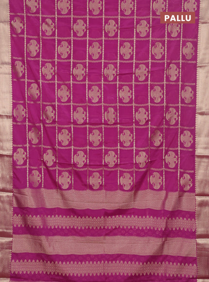 Semi mysore silk saree light pink with allover zari checks & buttas and zari woven border