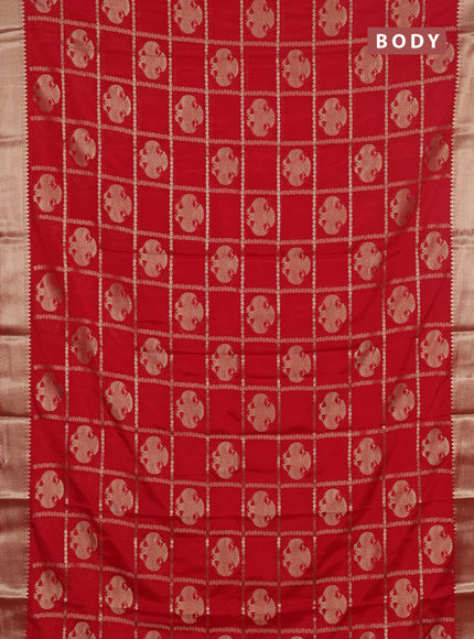 Semi mysore silk saree red with allover zari checks & buttas and zari woven border
