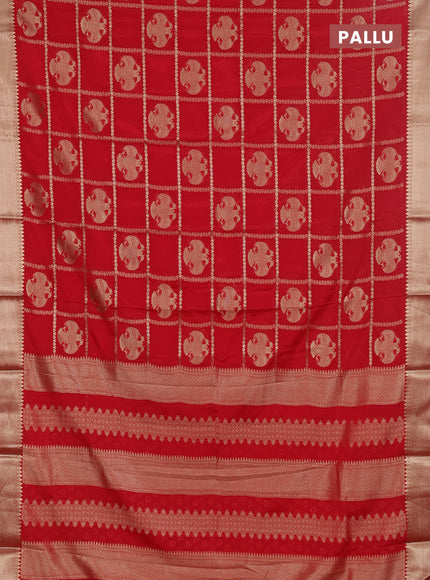 Semi mysore silk saree red with allover zari checks & buttas and zari woven border
