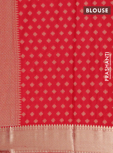 Semi mysore silk saree red with allover zari checks & buttas and zari woven border