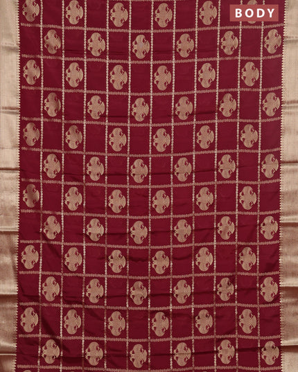 Semi mysore silk saree wine shade with allover zari checks & buttas and zari woven border