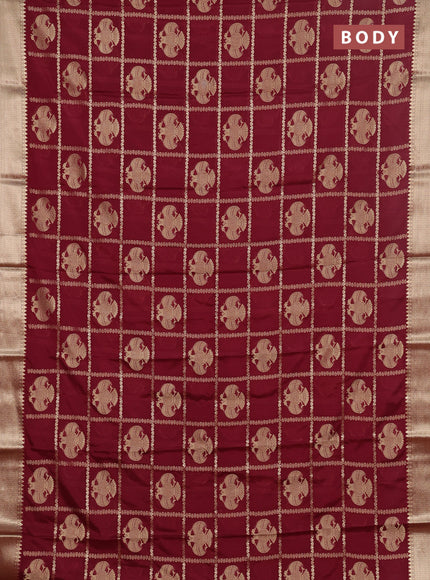 Semi mysore silk saree wine shade with allover zari checks & buttas and zari woven border