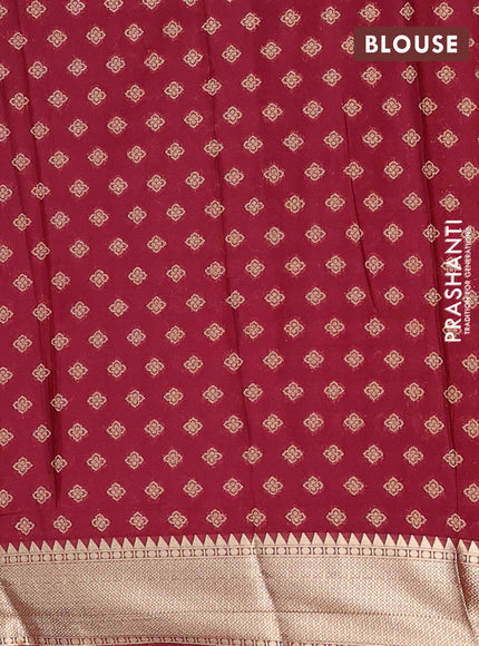 Semi mysore silk saree wine shade with allover zari checks & buttas and zari woven border