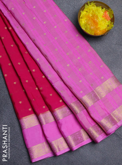 Semi mysore silk saree dark pink and light pink with allover zari woven buttas and rettapet zari woven border