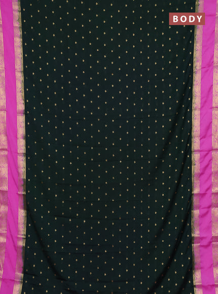 Semi mysore silk saree bottle green and light pink with allover zari woven buttas and rettapet zari woven border