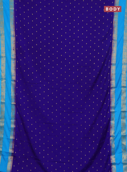 Semi mysore silk saree royal blue and teal blue with allover zari woven buttas and rettapet zari woven border