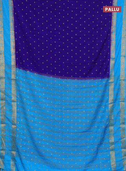 Semi mysore silk saree royal blue and teal blue with allover zari woven buttas and rettapet zari woven border
