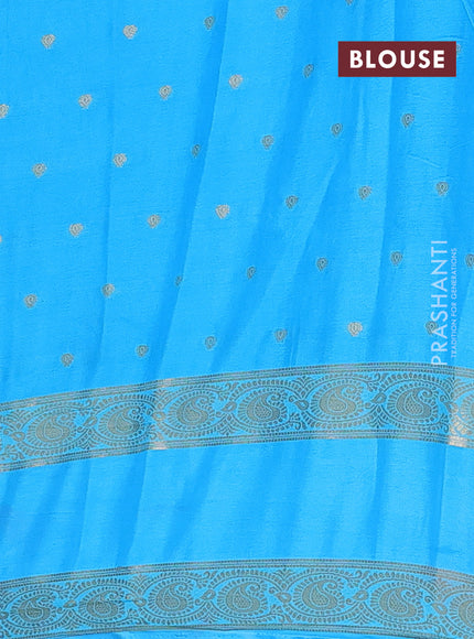 Semi mysore silk saree royal blue and teal blue with allover zari woven buttas and rettapet zari woven border