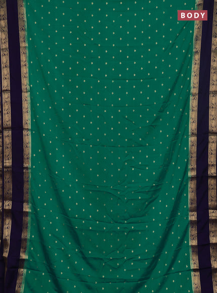 Semi mysore silk saree teal green and navy blue with allover zari woven buttas and rettapet zari woven border