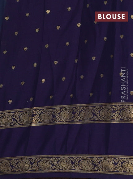 Semi mysore silk saree teal green and navy blue with allover zari woven buttas and rettapet zari woven border