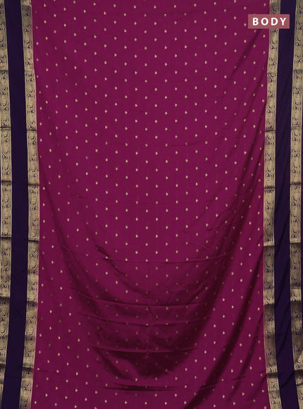 Semi mysore silk saree dark pink and navy blue with allover zari woven buttas and rettapet zari woven border